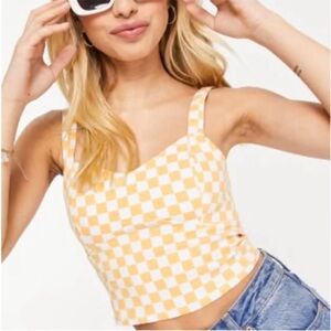 Hollister Bust Cup Crop Top in Yellow Check